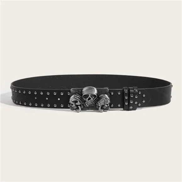 Mens Belt Leather Skull Buckle Belt - Picture 3 of 7
